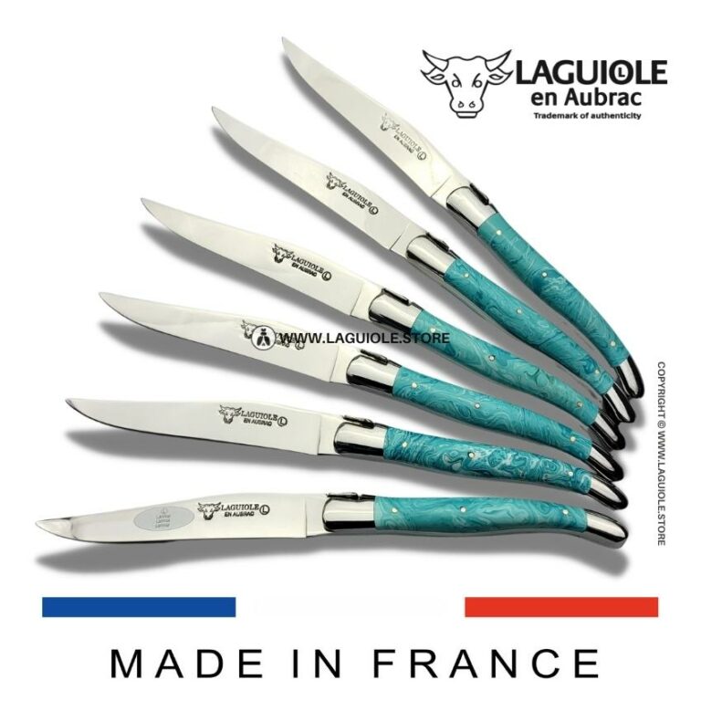 Set of 6 Laguiole en Aubrac Steak Knives Larimar Stone