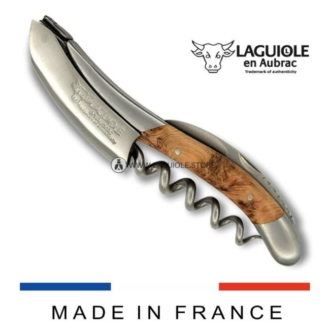 laguiole corkscrew juniper wood handle satin
