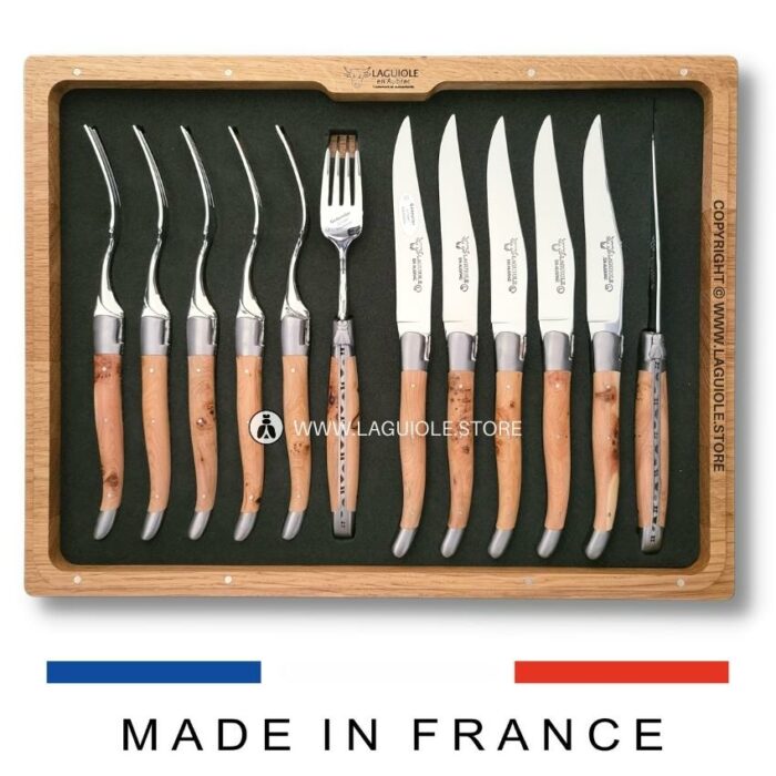 laguiole cutlery set juniper wood 12 piece