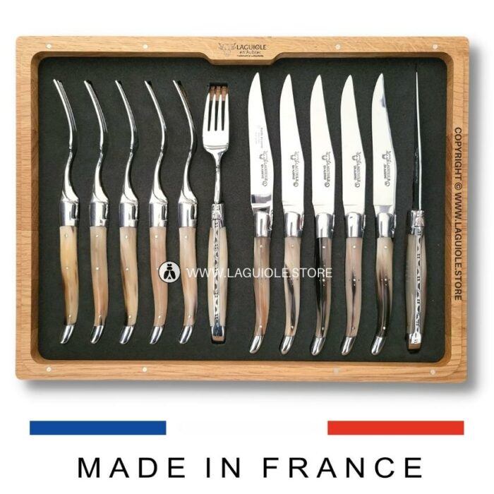 laguiole cutlery set zebu horn tip 12 piece