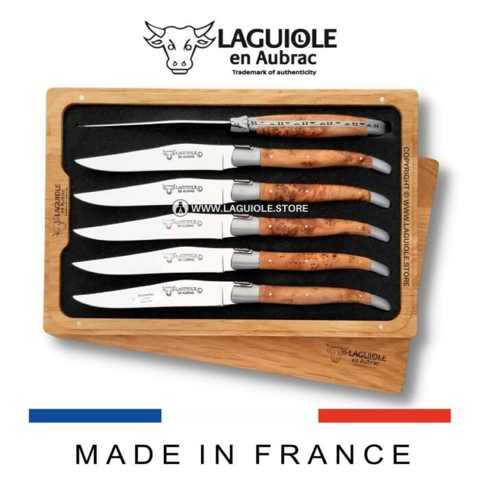 laguiole steak knives set of 6 juniper wood