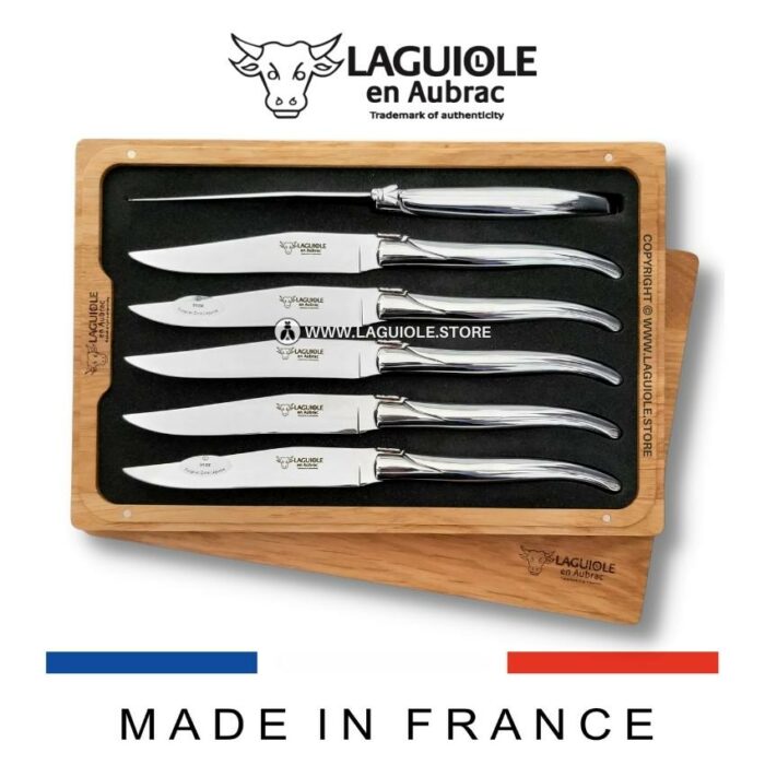 laguiole steak knives set of 6 stainless steel (shiny)