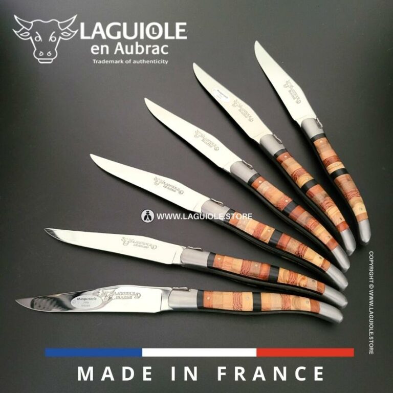 Set of 6 Laguiole Steak Knives Woodstock Marquetry handles