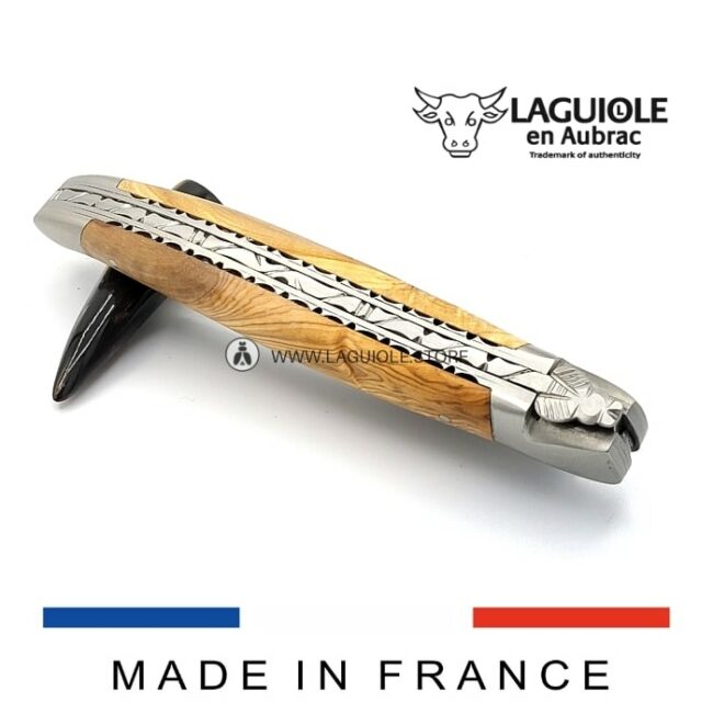 pocket knife laguiole double plates olivewood