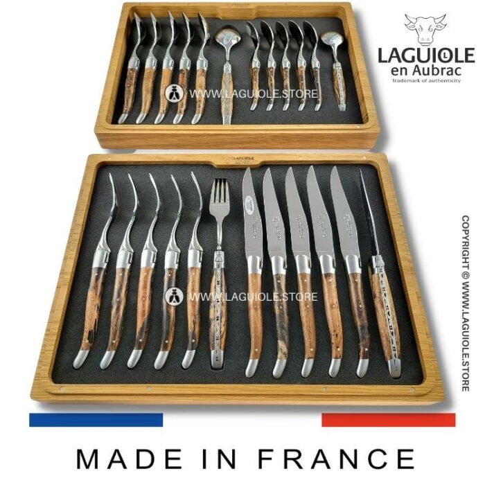 24 piece laguiole canteen of cutlery vinestock wood
