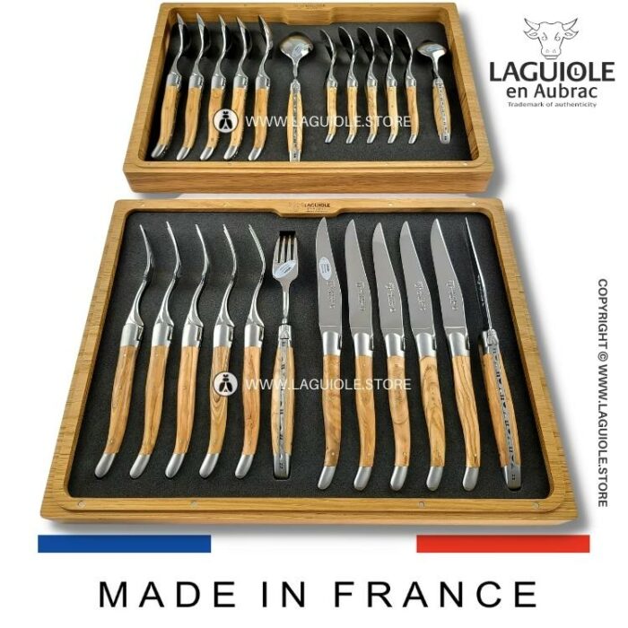 24 piece laguiole canteen of cutlery olivewood