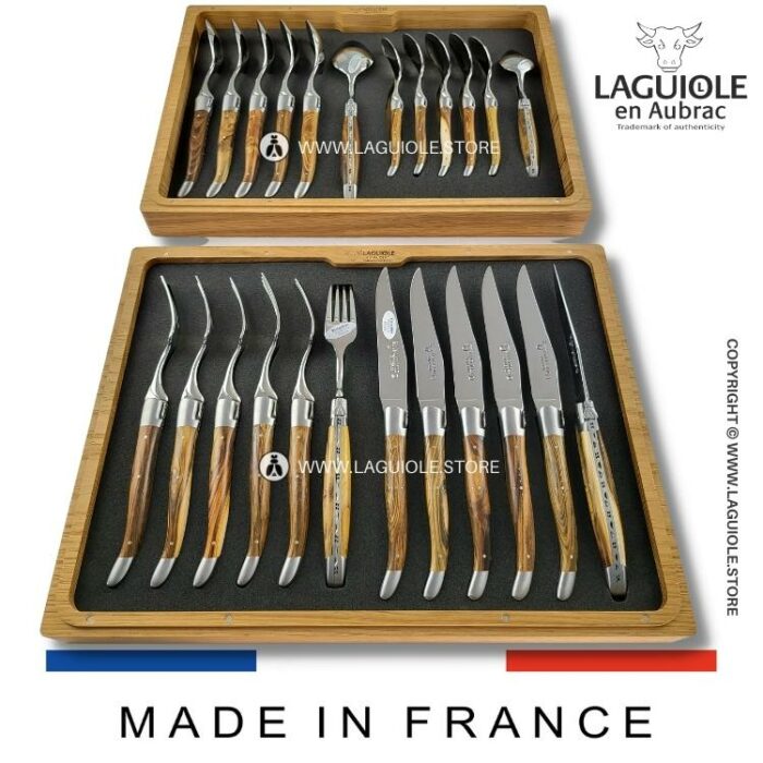 24 piece laguiole canteen of cutlery pistachio wood
