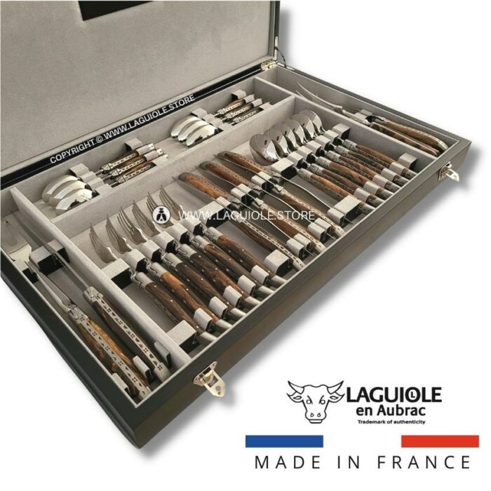 laguiole canteen of cutlery 28 piece grapevine wood