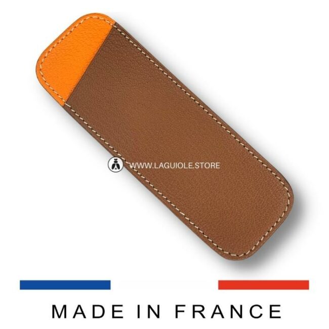 etui cuir prestige bicolor marron/orange