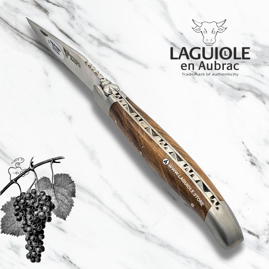 laguiole knife vinestock handle, 12 cm, forged bee and spring satin finish