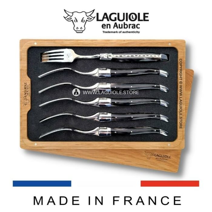 set of 6 laguiole en aubrac table forks buffalo horn