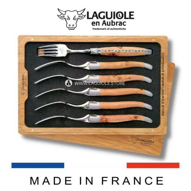 set of 6 laguiole en aubrac table forks juniper wood