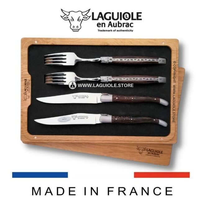 set of 2 laguiole table knives and 2 forks wenge wood