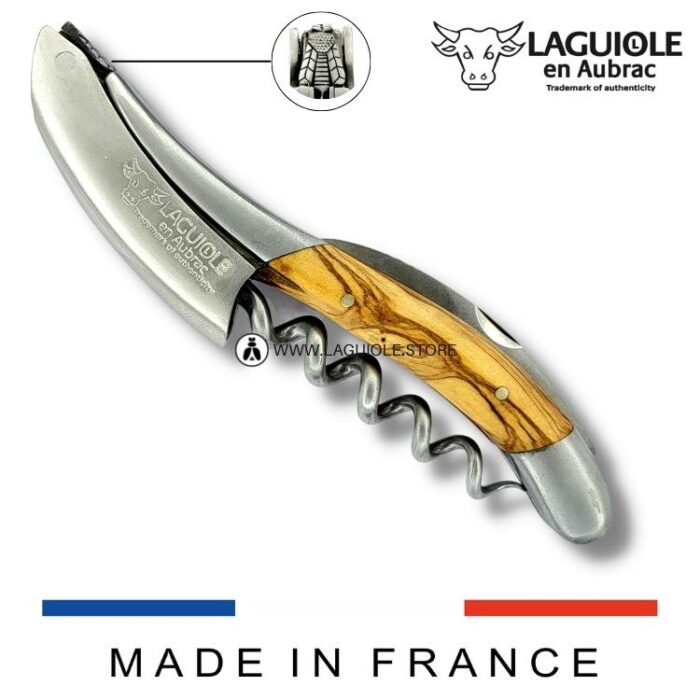laguiole corkscrew with prestige bee olivewood satin finish