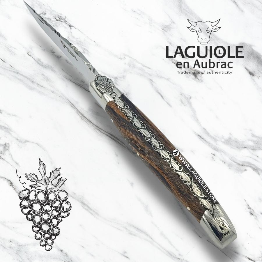 laguiole prestige knife with 'bunch of grapes' in vine stock wood handle