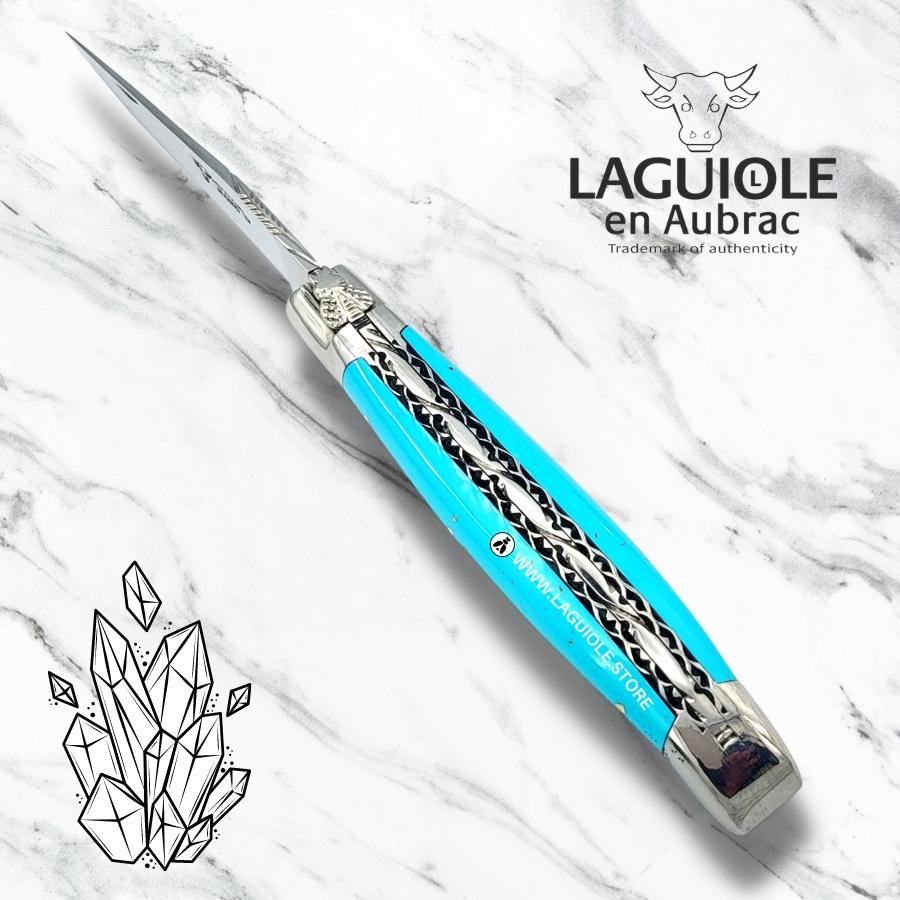 laguiole knife with double chiseled plates turquoise stone handle
