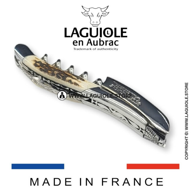 laguiole corkscrew with prestige stag horn shiny finish