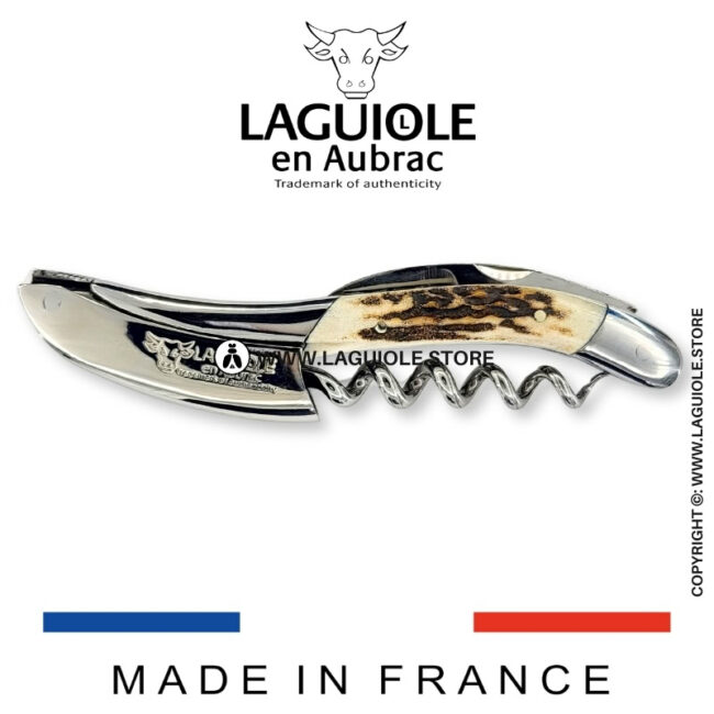 laguiole corkscrew with prestige stag horn shiny finish