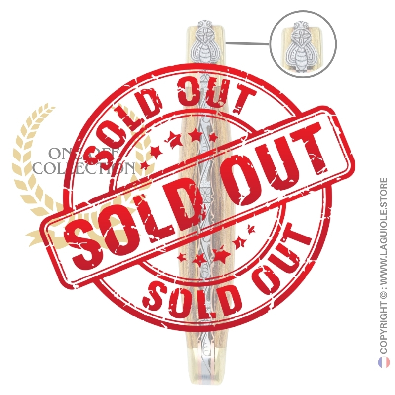 fleur de laiton : couteau laguiole en pistachier abeille sculptée mitres et platines en laiton