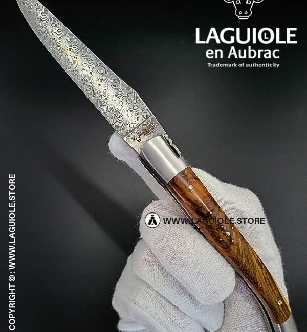 laguiole pocket knife – damascus balbach blade & double liners – pistachio wood