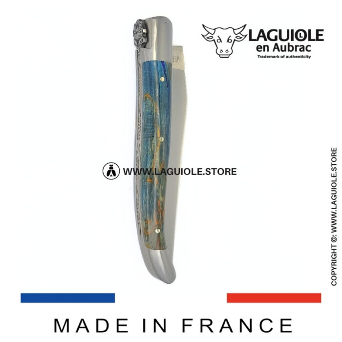 laguiole knife “butterfly” – blue birch wood handle