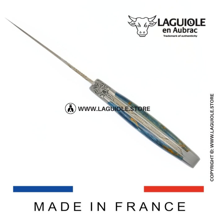 laguiole knife “butterfly” – blue birch wood handle