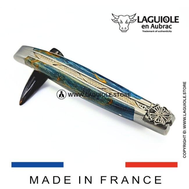 laguiole knife “butterfly” – blue birch wood handle