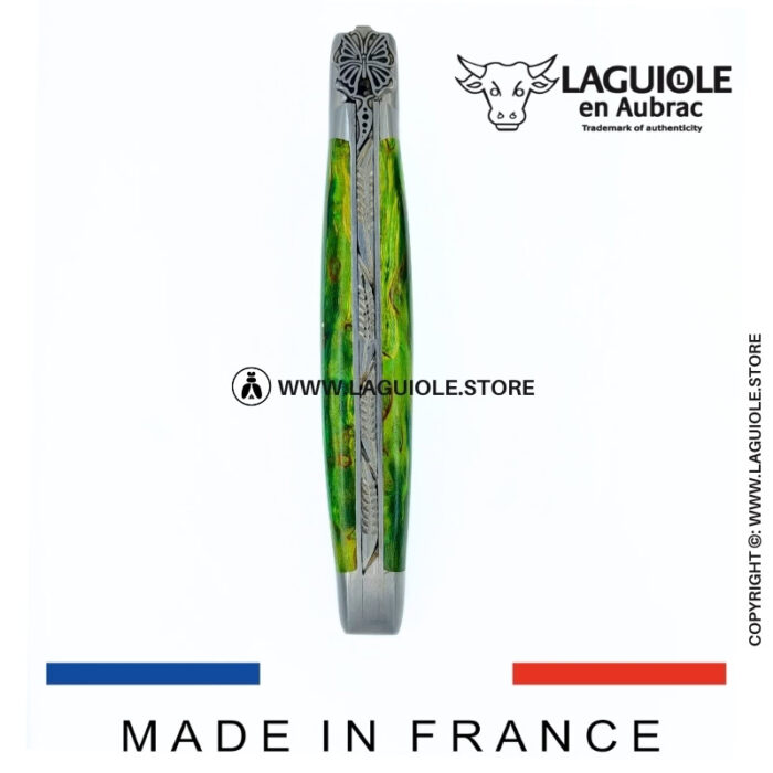 laguiole pocket knife “butterfly” – green birch wood handle