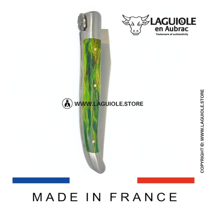 laguiole pocket knife “butterfly” – green birch wood handle