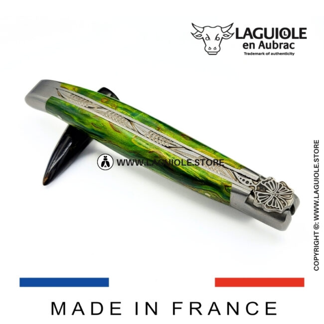 laguiole pocket knife “butterfly” – green birch wood handle
