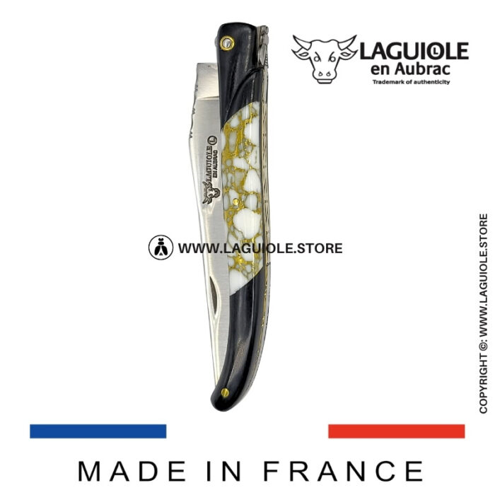 laguiole knife – nox pretiosa collection – ebony & howlite – brass liners