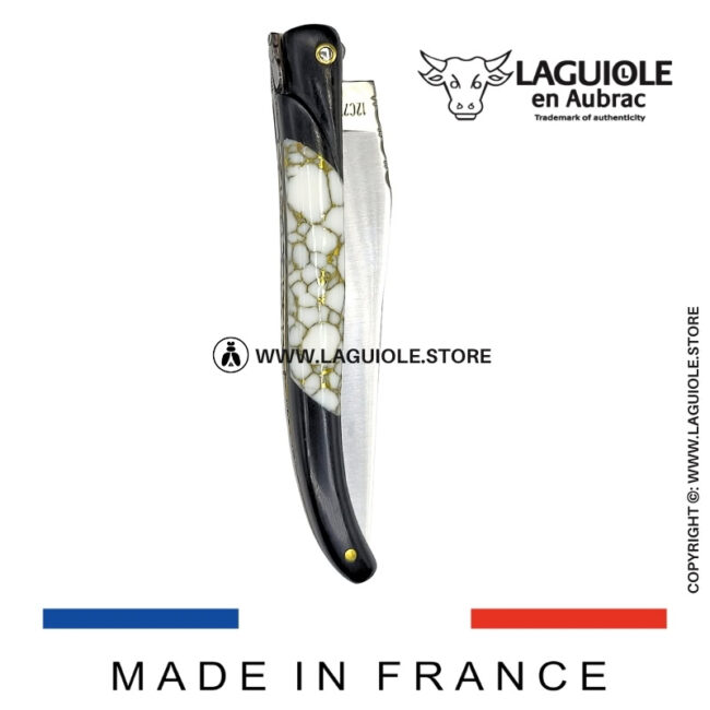 laguiole knife – nox pretiosa collection – ebony & howlite – brass liners
