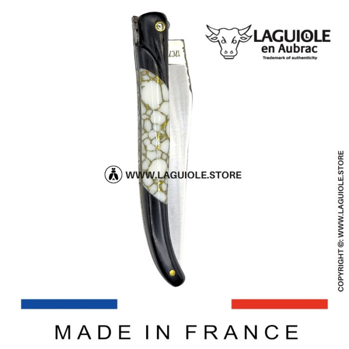 laguiole knife – nox pretiosa collection – ebony & howlite – brass liners