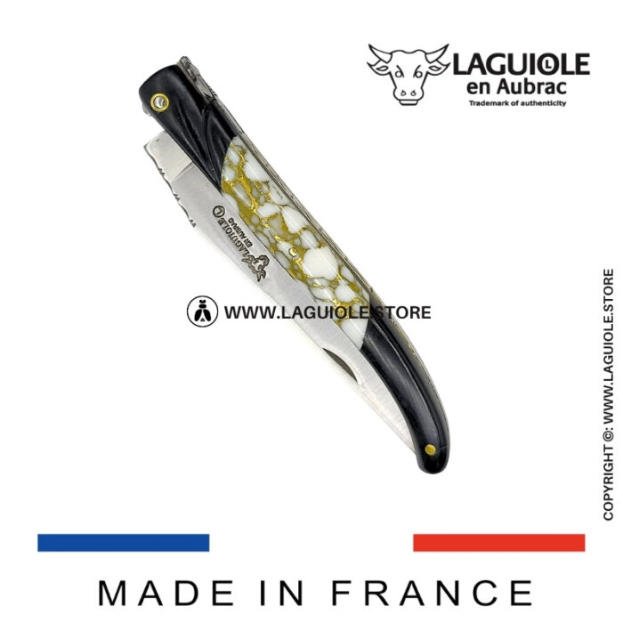 laguiole knife – nox pretiosa collection – ebony & howlite – brass liners
