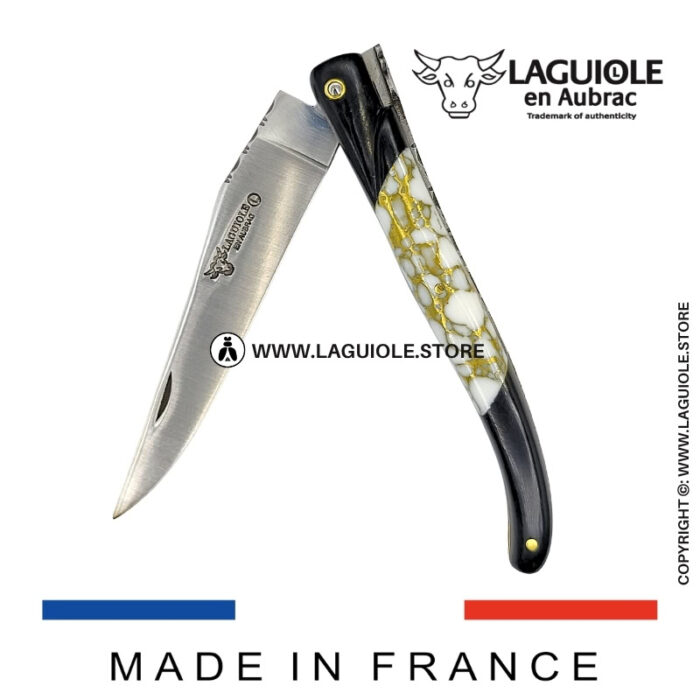 laguiole knife – nox pretiosa collection – ebony & howlite – brass liners