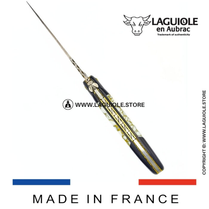 laguiole knife – nox pretiosa collection – ebony & howlite – brass liners