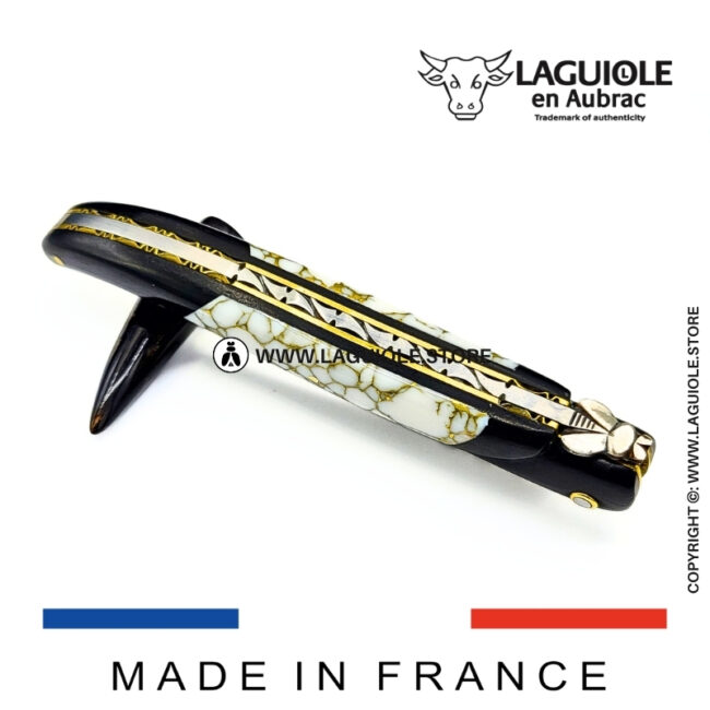 laguiole knife – nox pretiosa collection – ebony & howlite – brass liners