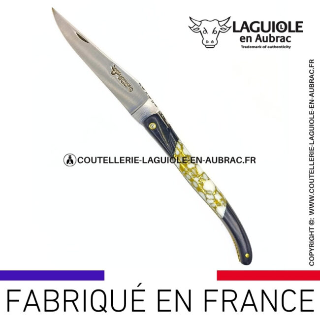laguiole knife – nox pretiosa collection – ebony & howlite – brass liners