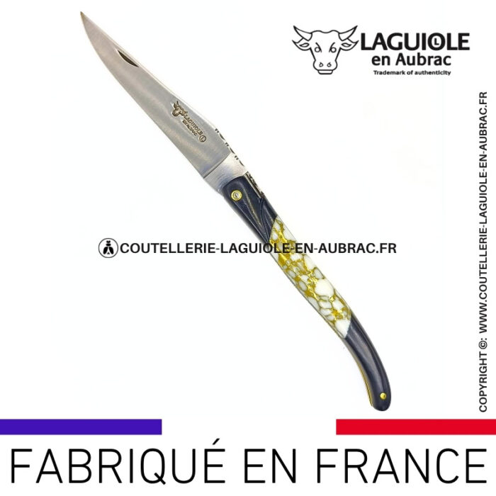 laguiole knife – nox pretiosa collection – ebony & howlite – brass liners