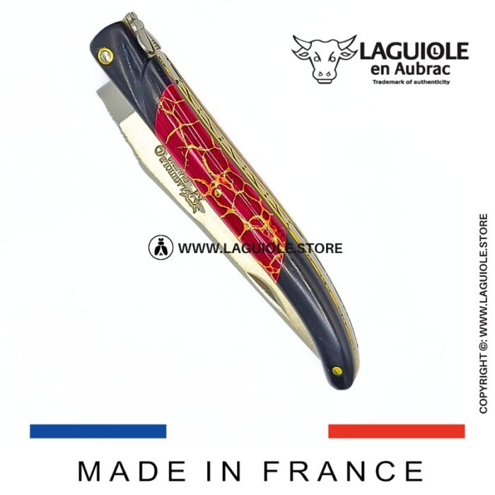 laguiole knife – nox pretiosa collection – ebony & jasper – brass liners