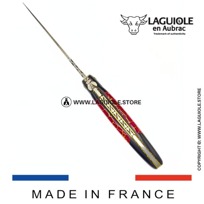 laguiole knife – nox pretiosa collection – ebony & jasper – brass liners