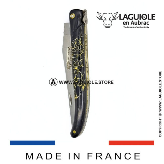 laguiole knife – nox pretiosa collection – ebony & onyx – brass liners