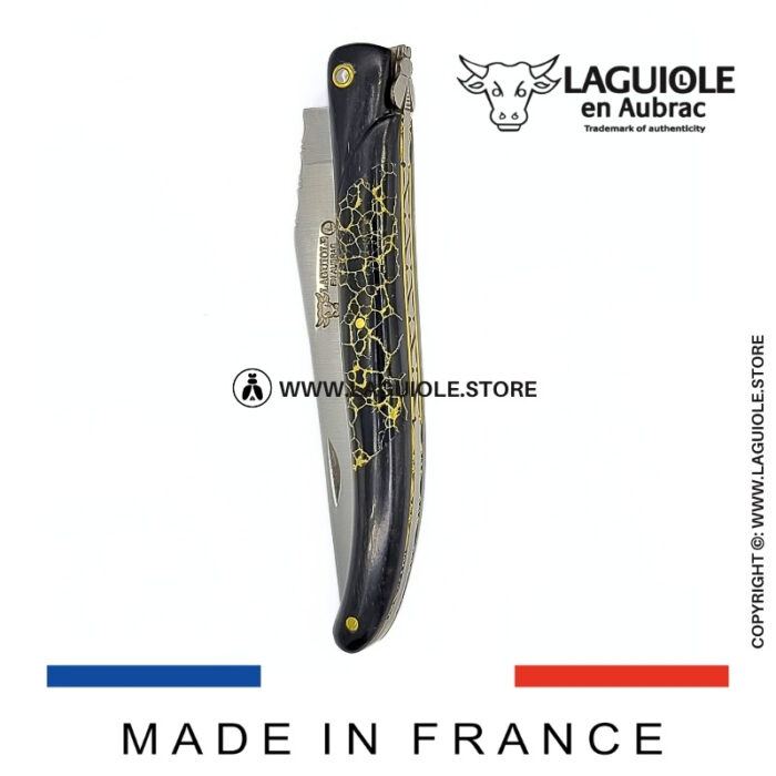 laguiole knife – nox pretiosa collection – ebony & onyx – brass liners