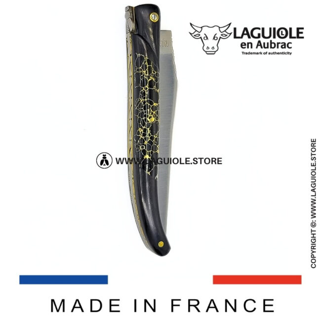 laguiole knife – nox pretiosa collection – ebony & onyx – brass liners