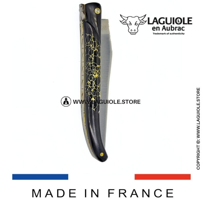 laguiole knife – nox pretiosa collection – ebony & onyx – brass liners