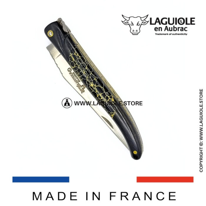 laguiole knife – nox pretiosa collection – ebony & onyx – brass liners