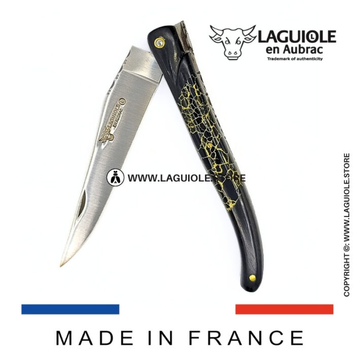 laguiole knife – nox pretiosa collection – ebony & onyx – brass liners