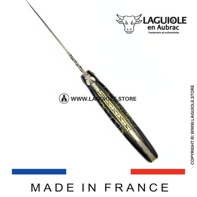 laguiole knife – nox pretiosa collection – ebony & onyx – brass liners
