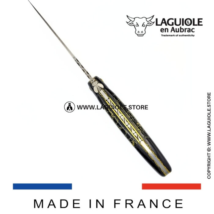 laguiole knife – nox pretiosa collection – ebony & onyx – brass liners