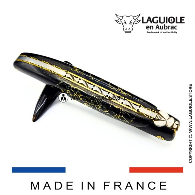 laguiole knife – nox pretiosa collection – ebony & onyx – brass liners